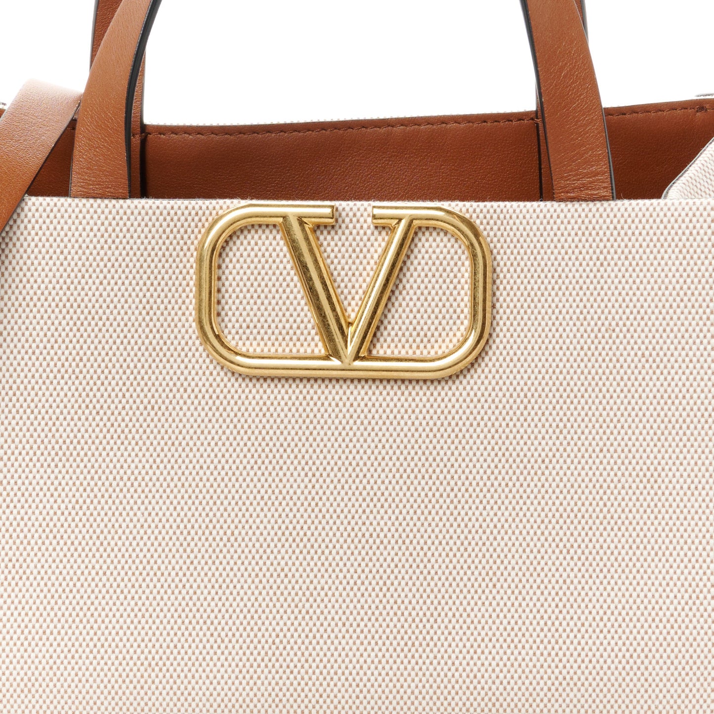 Canvas Calfskin Small Vlogo Signature Handbag Beige Selleria