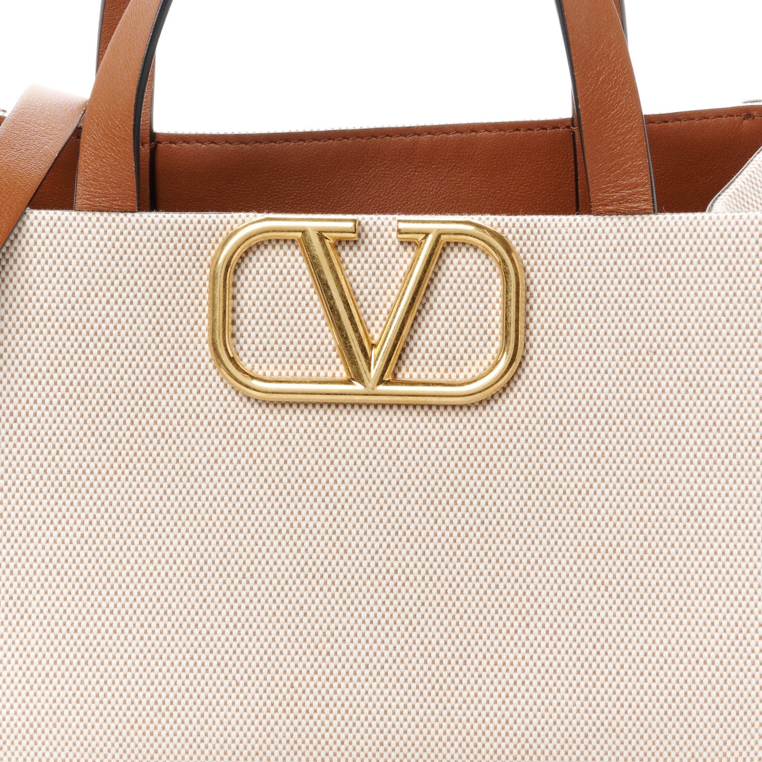 Valentino Garavani Canvas Calfskin Small Vlogo Signature Handbag Beige Selleria 7 of 9