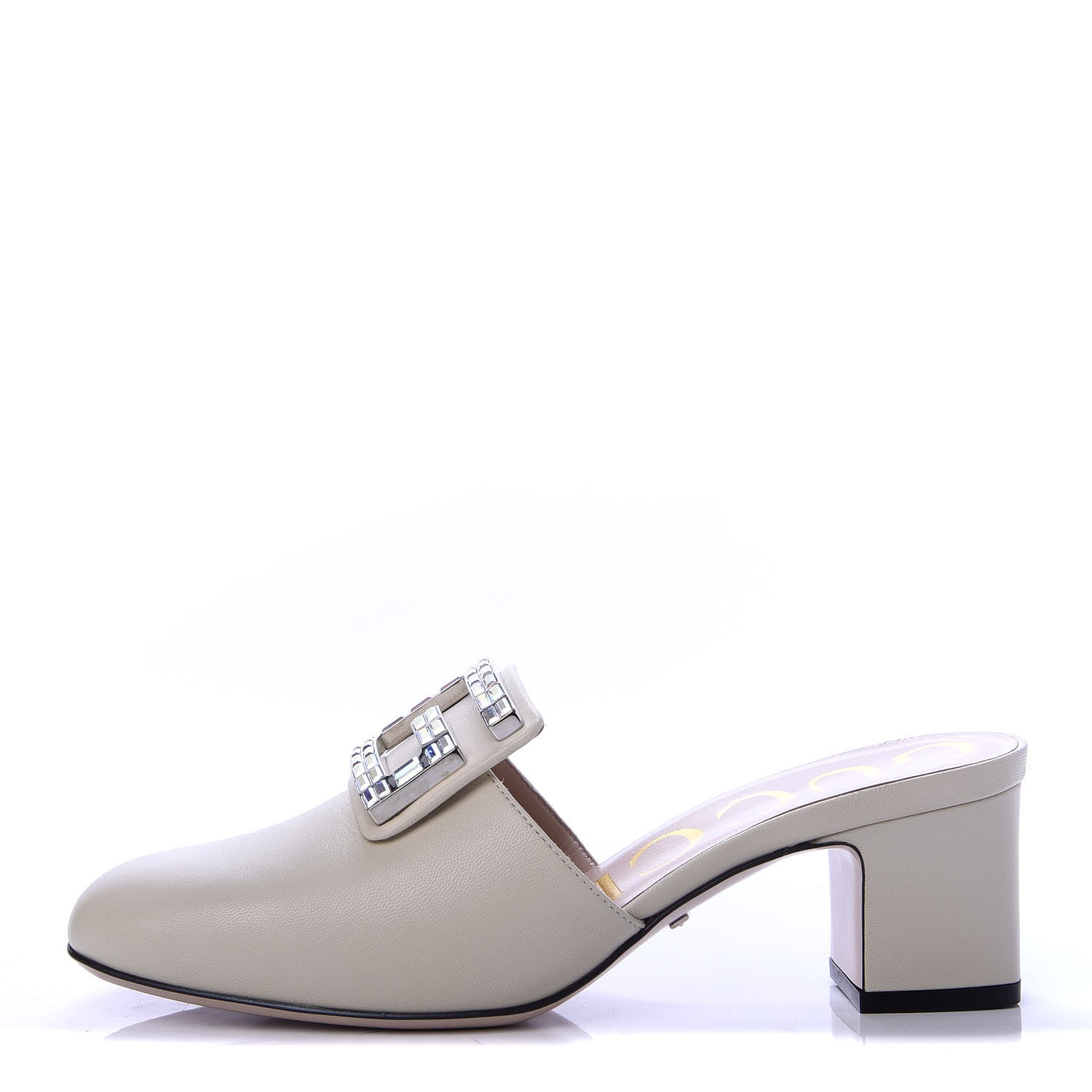 Gucci Malaga Kid Crystal Square G Madelyn Mules 36.5 Vintage White 1 of 11
