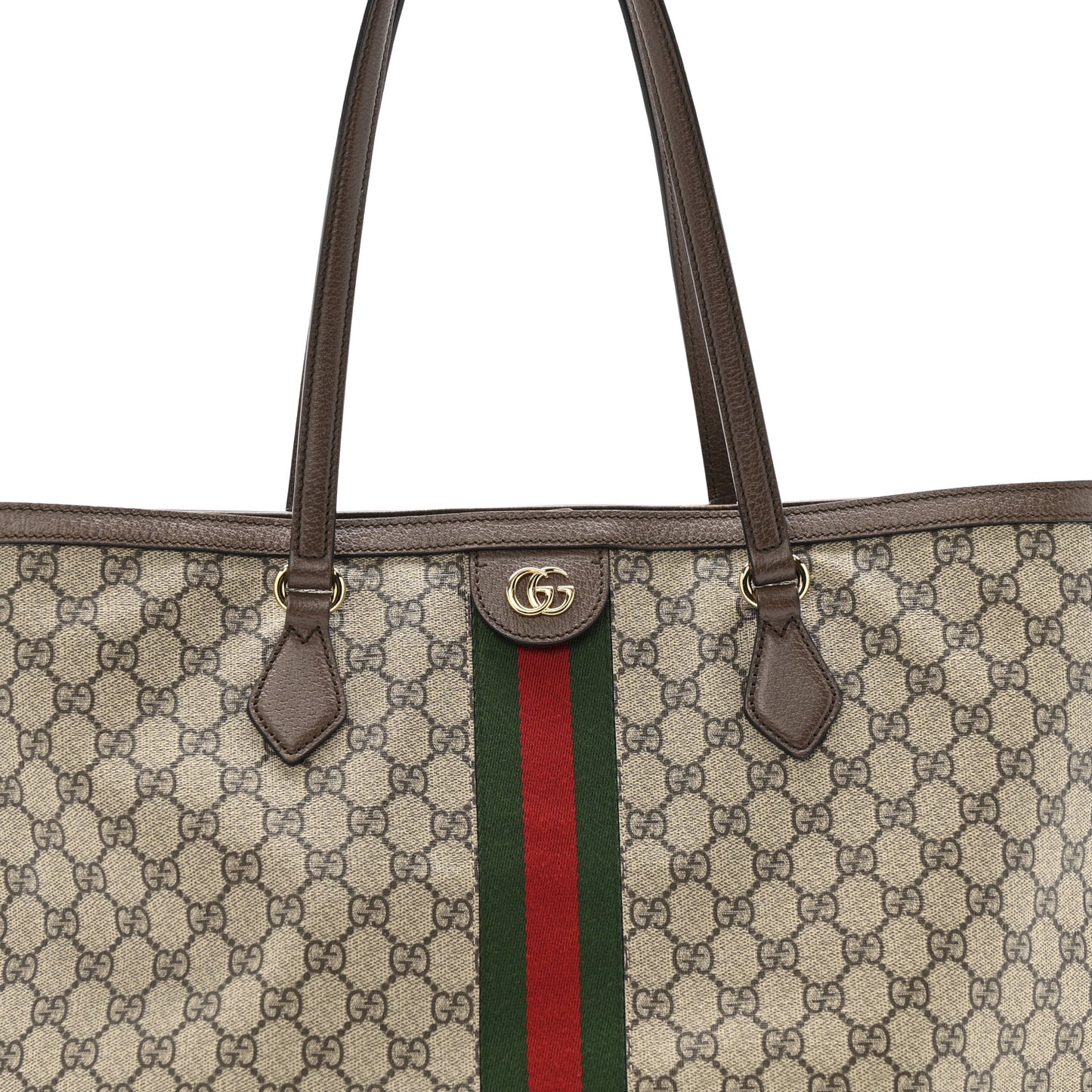 GG Supreme Monogram Textured Calfskin Web Medium Ophidia Shopping Tote Beige Ebony New Acero
