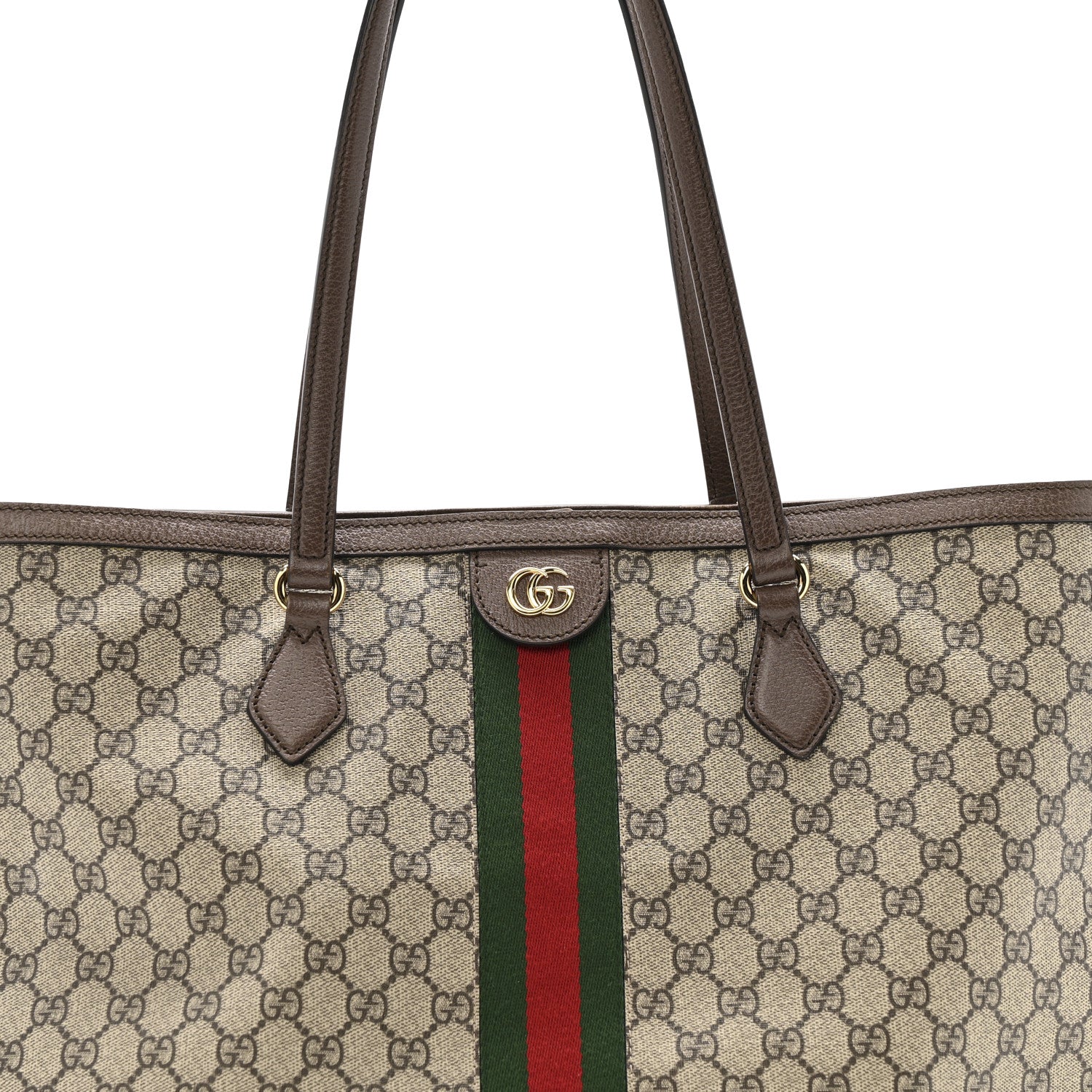 Gucci GG Supreme Monogram Textured Calfskin Web Medium Ophidia Shopping Tote Beige Ebony New Acero 8 of 12