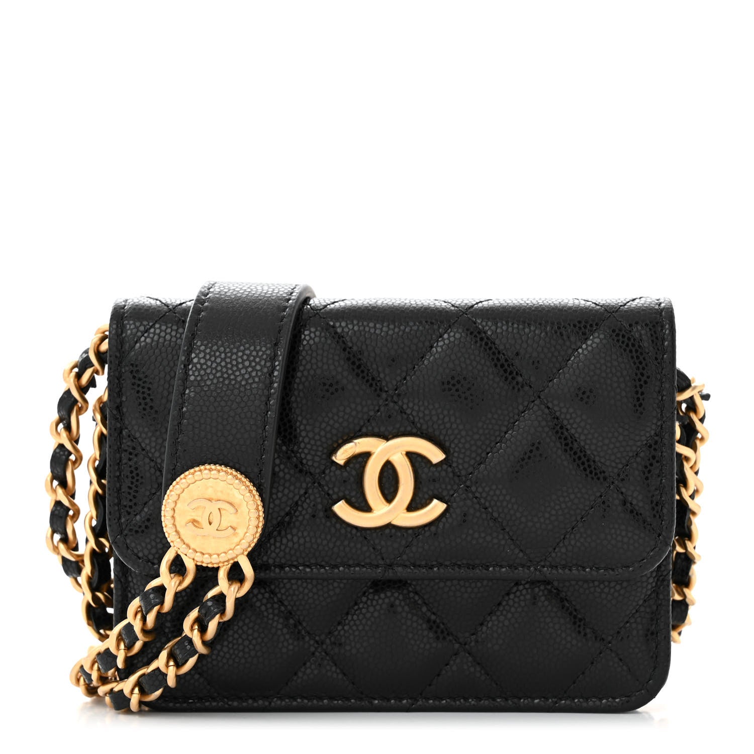 Chanel Caviar Quilted Twist Your Buttons Coin Purse With Chain Black 1 of 12