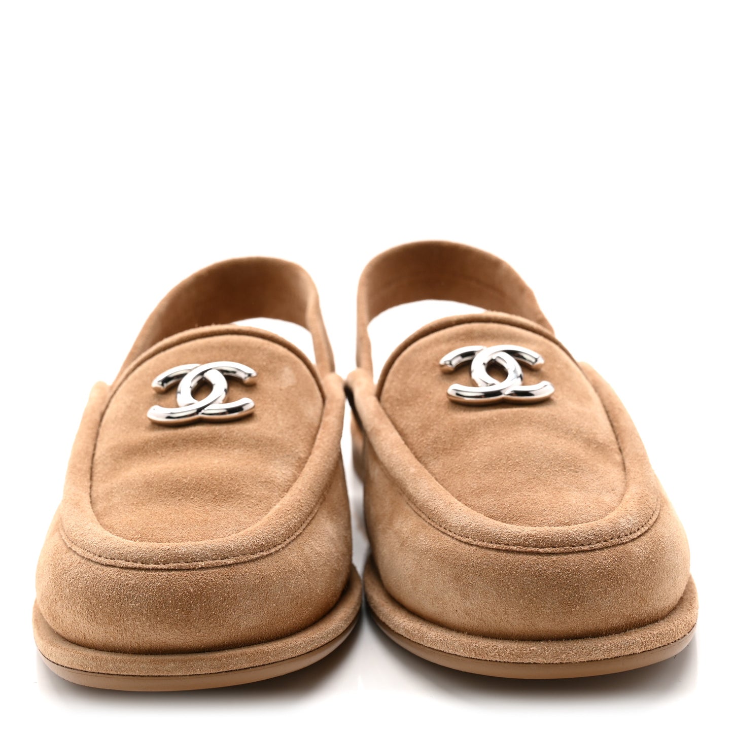 Suede Calfskin CC Slingback Loafers 36 Dark Beige