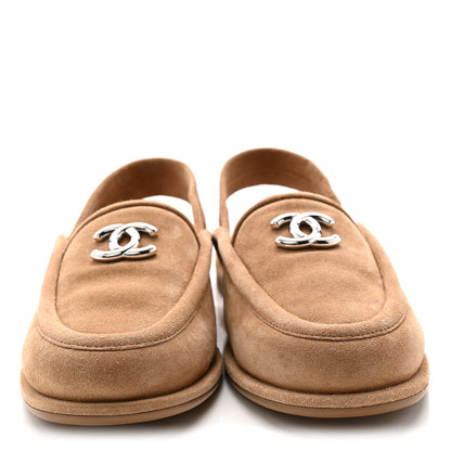 Chanel Suede Calfskin CC Slingback Loafers 36 Dark Beige 2 of 10