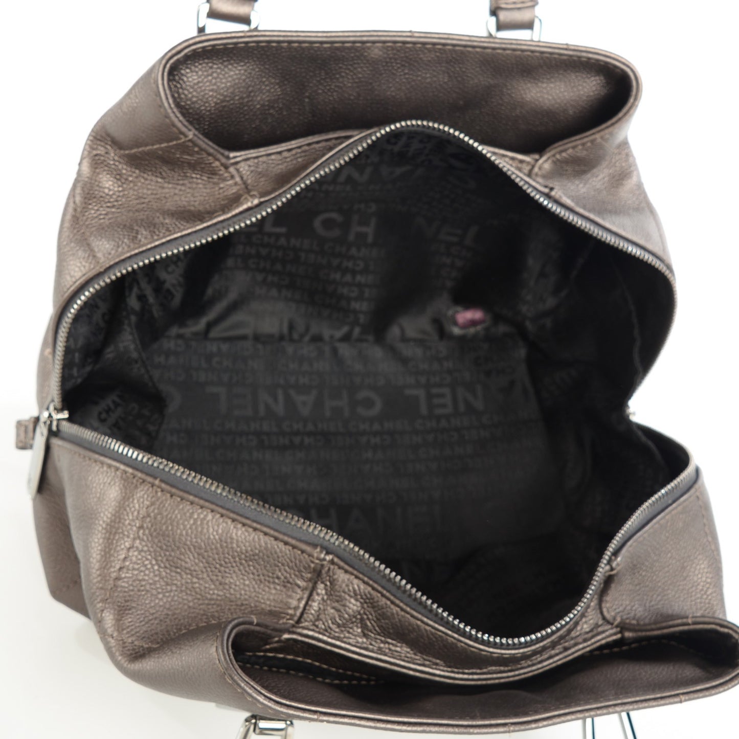 Metallic Caviar Square Stitched Medium Tote Dark Grey