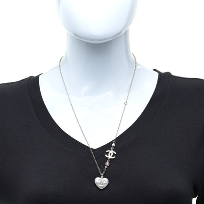 Chanel Resin Crystal CC Heart Necklace Pearly White Gold 2 of 5