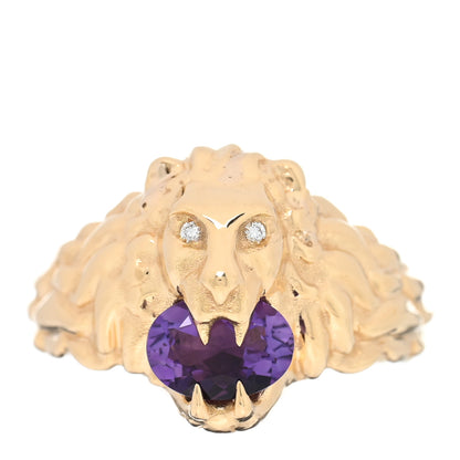 Gucci 18K Yellow Gold Diamond Amethyst Lion Head Ring 50 5.25 1 of 4