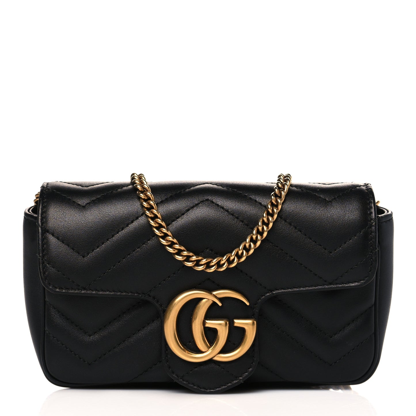 Calfskin Matelasse Super Mini GG Marmont Shoulder Bag Black