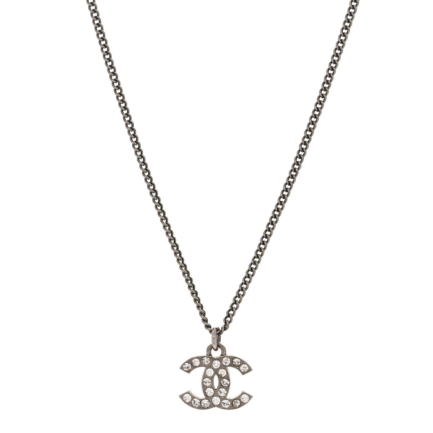 Chanel Crystal Timeless CC Necklace Silver 1 of 6