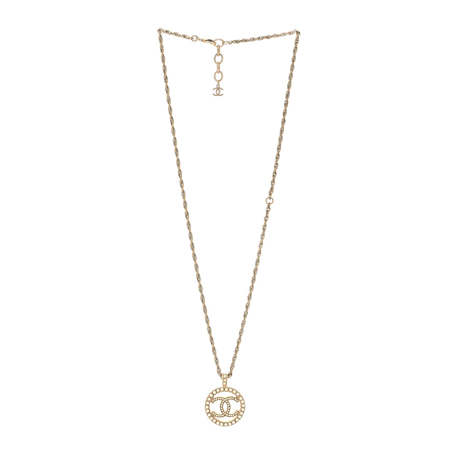 Pearl CC Round Pendant Necklace Gold