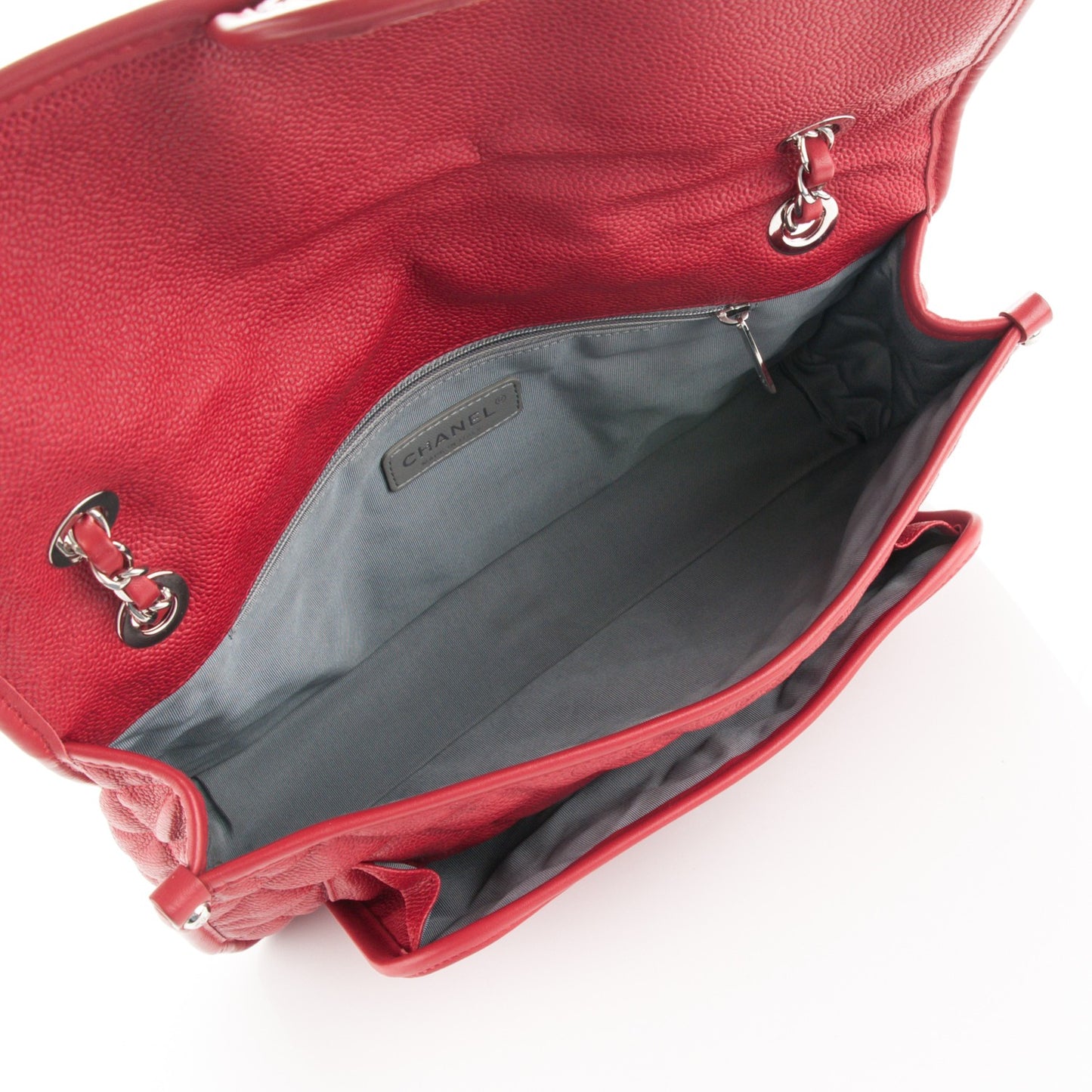 Caviar Quilted Large French Riviera Flap Red