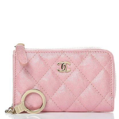 Chanel Iridescent Caviar Quilted Zipped Key Holder Case Rose Pink 1 of 8