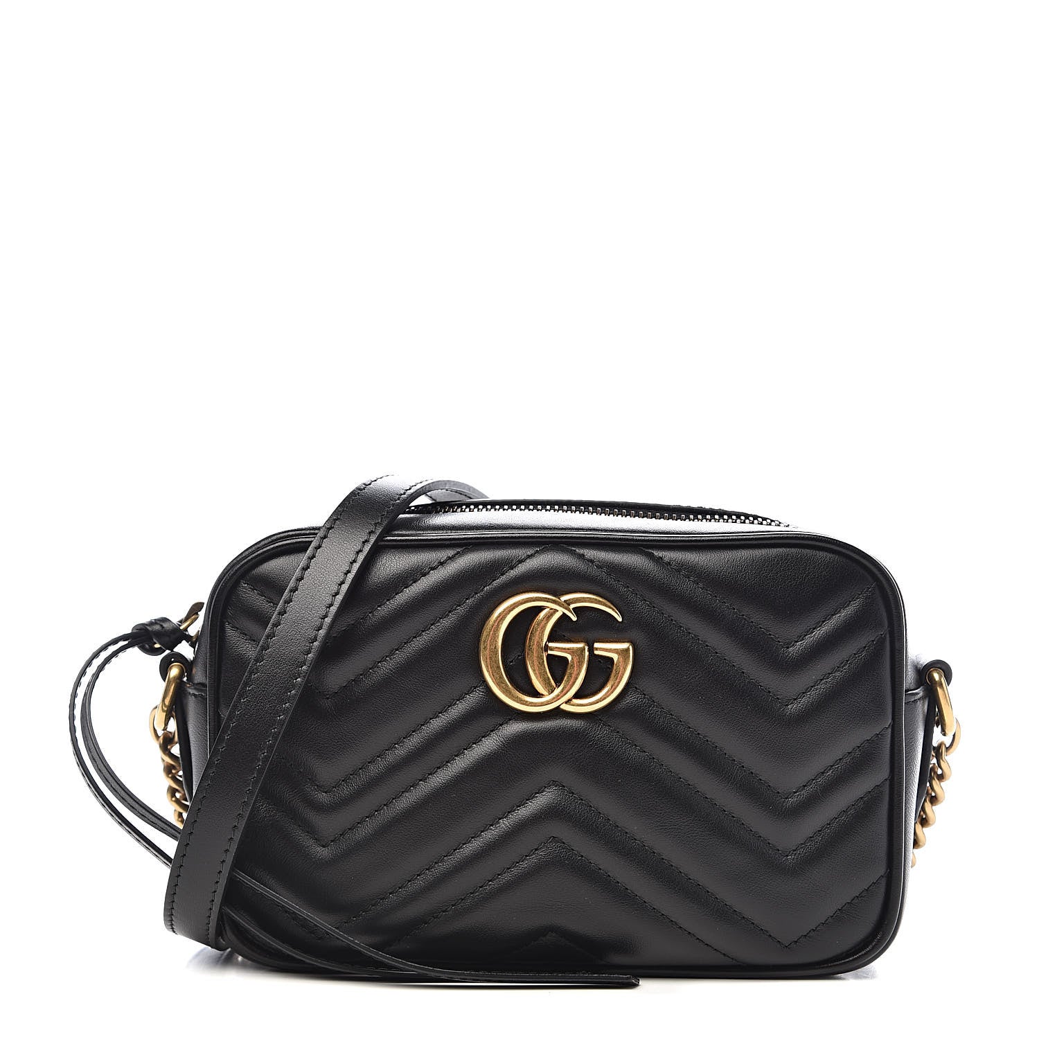 Gucci Calfskin Matelasse Mini GG Marmont Chain Shoulder Bag Black 1 of 10