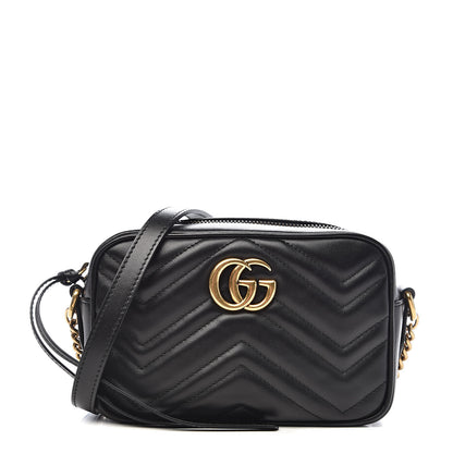 Gucci Calfskin Matelasse Mini GG Marmont Chain Shoulder Bag Black 1 of 10