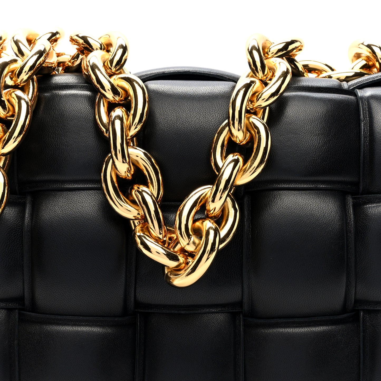 Lambskin Maxi Intreccio Padded Chain Cassette Crossbody Bag Black