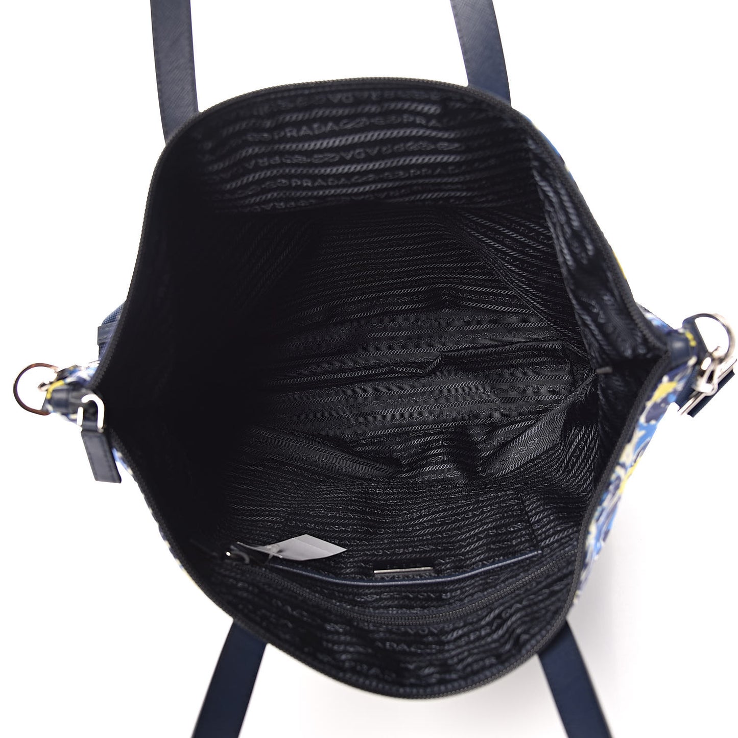 Tessuto Nylon Saffiano Floral Print Tote Bluette Dis Primule