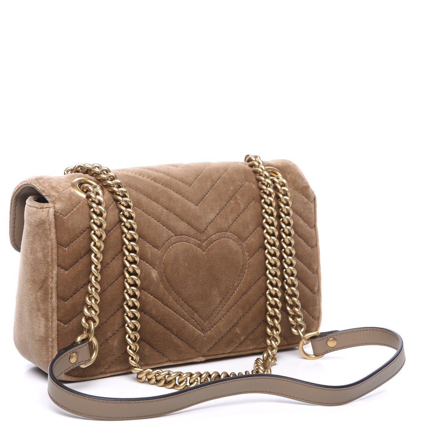 Velvet Matelasse Small GG Marmont Shoulder Bag Taupe
