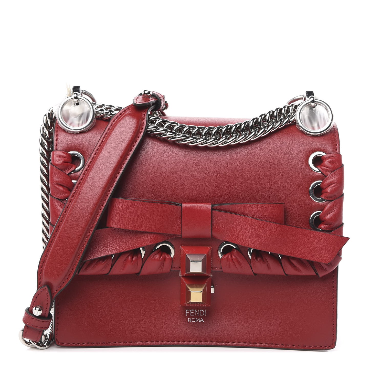 Vitello Liberty Shiny Nappa Lace Up Bow Small Kan I Shoulder Bag Fragola