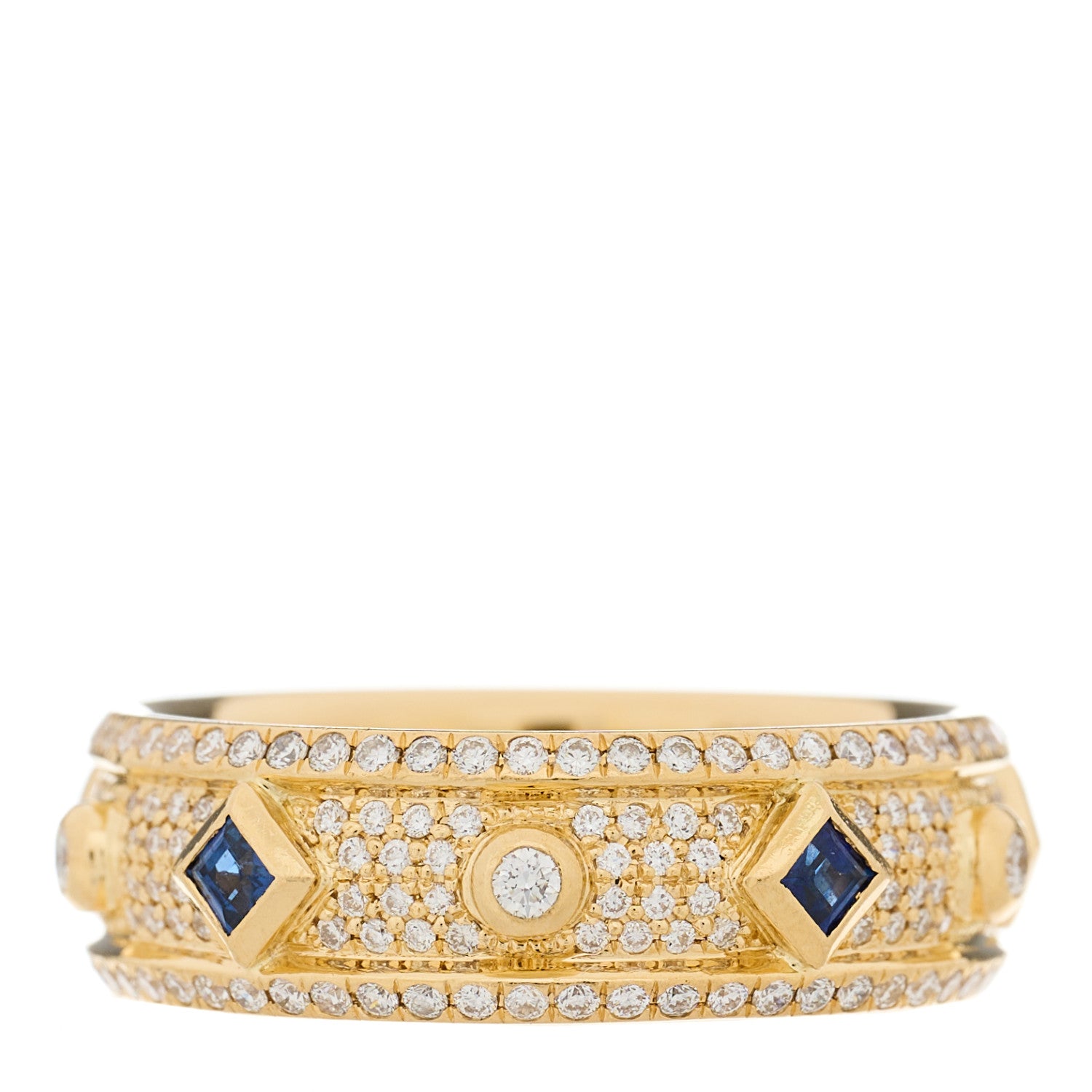 David Yurman 18K Yellow Gold Diamond Blue Sapphire Modern Renaissance Full Pave Ring 55 7.25 1 of 4