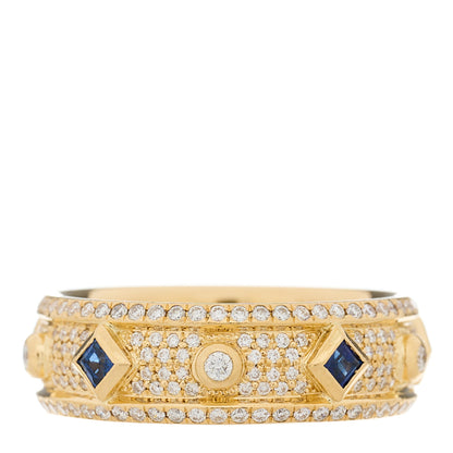 David Yurman 18K Yellow Gold Diamond Blue Sapphire Modern Renaissance Full Pave Ring 55 7.25 1 of 4