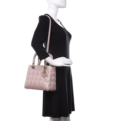 Christian Dior Pearly Lambskin Cannage Medium Lady Dior Lotus 2 of 10