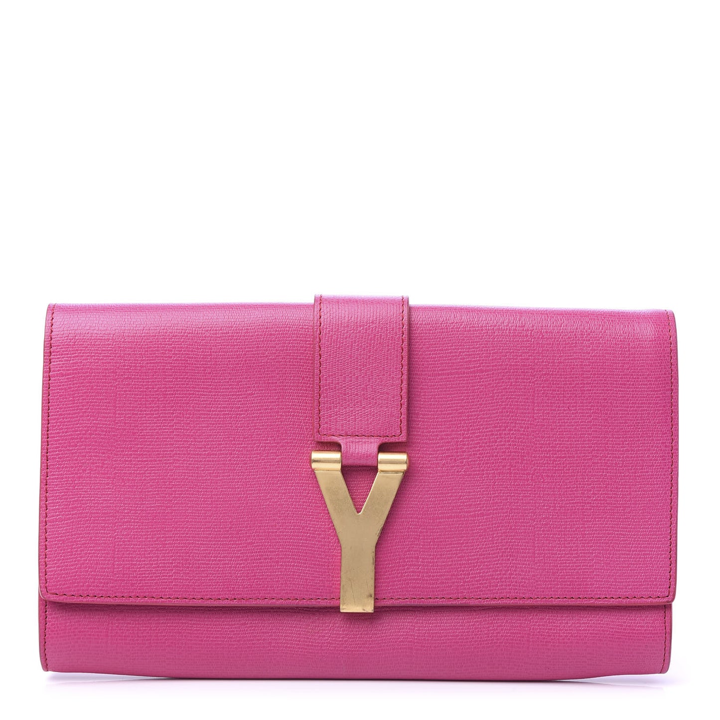 Textured Calfskin Y Ligne Clutch Fuchsia