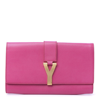 Saint Laurent Textured Calfskin Y Ligne Clutch Fuchsia 1 of 10