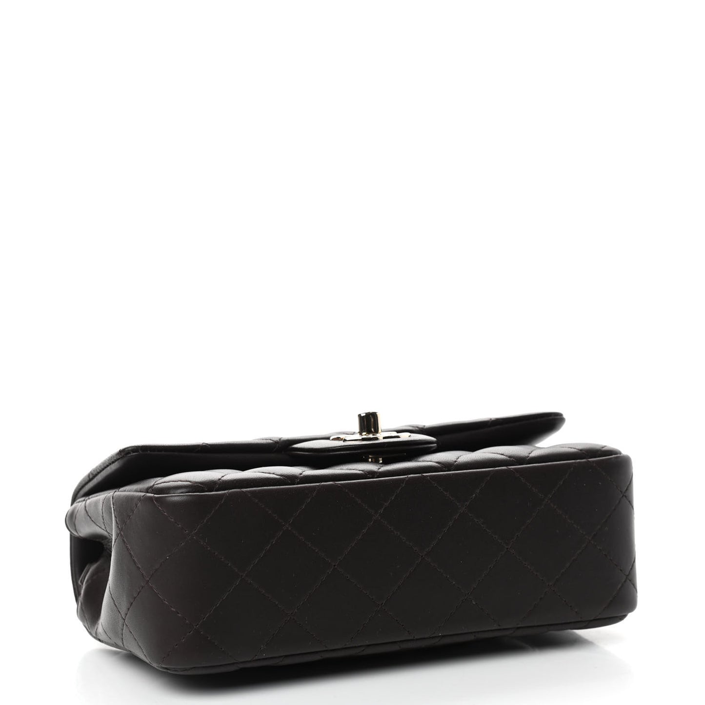 Lambskin Quilted Mini Rectangular Flap Dark Brown