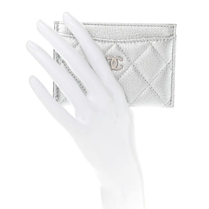Chanel Metallic Goatskin Quilted CC Card Holder Silver 2 of 9