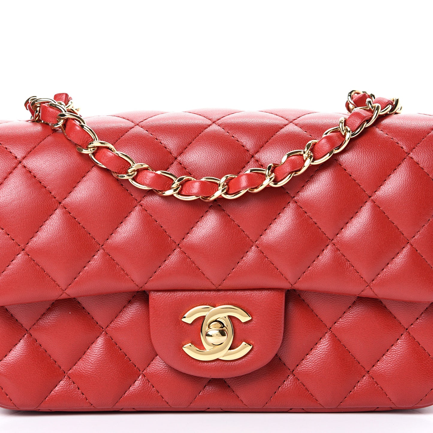 Lambskin Quilted Mini Rectangular Flap Red