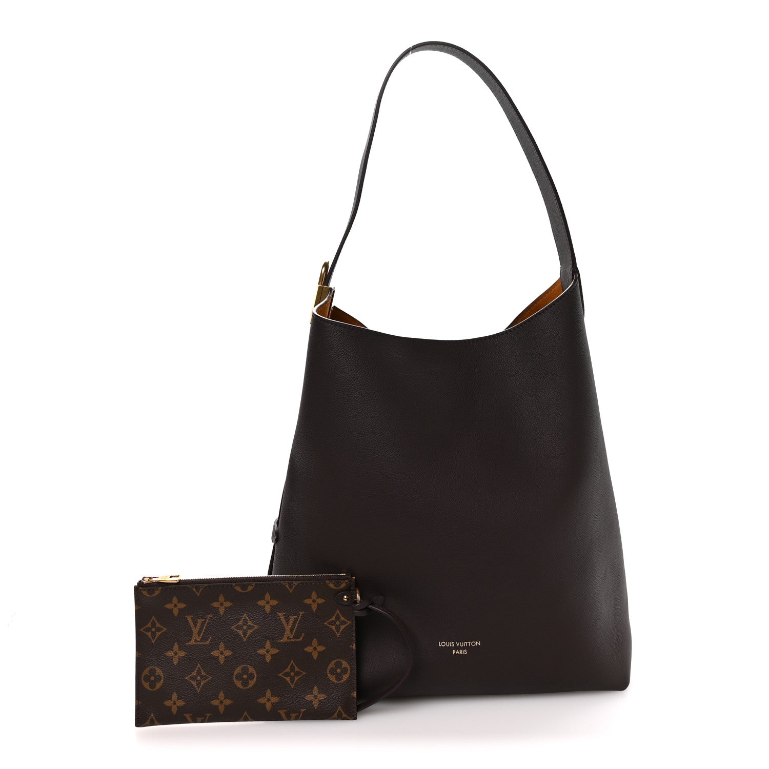 Louis Vuitton Grained Calfskin Low Key Hobo MM Chocolate 1864902