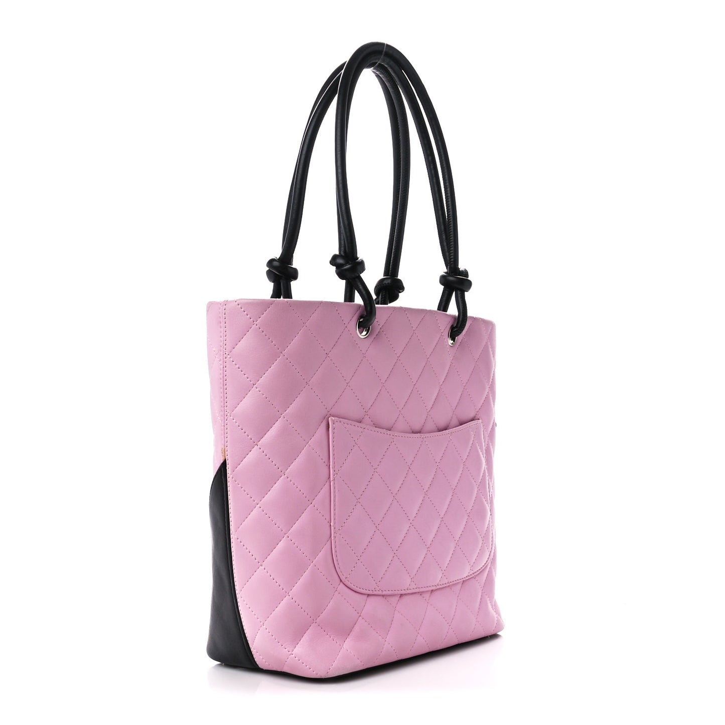 Calfskin Quilted Medium Cambon Tote Pink Black