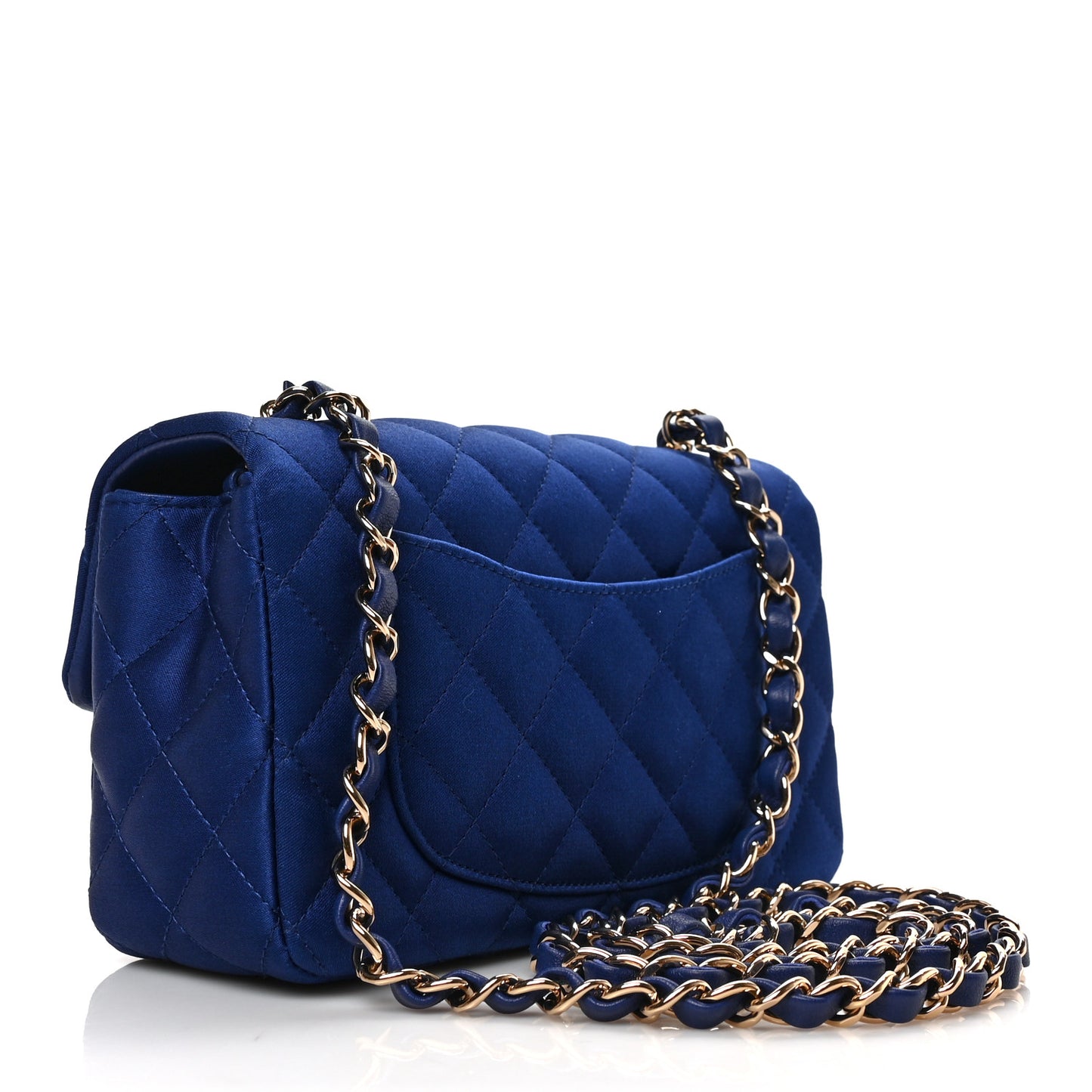 Satin Quilted Mini Rectangular Flap Blue