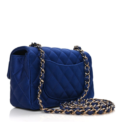 Chanel Satin Quilted Mini Rectangular Flap Blue 3 of 9