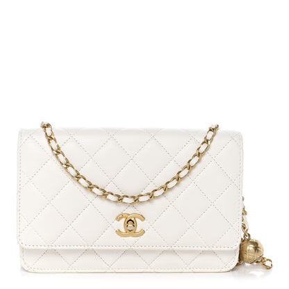 Chanel Lambskin Quilted CC Pearl Crush Wallet on Chain WOC White 1 of 13