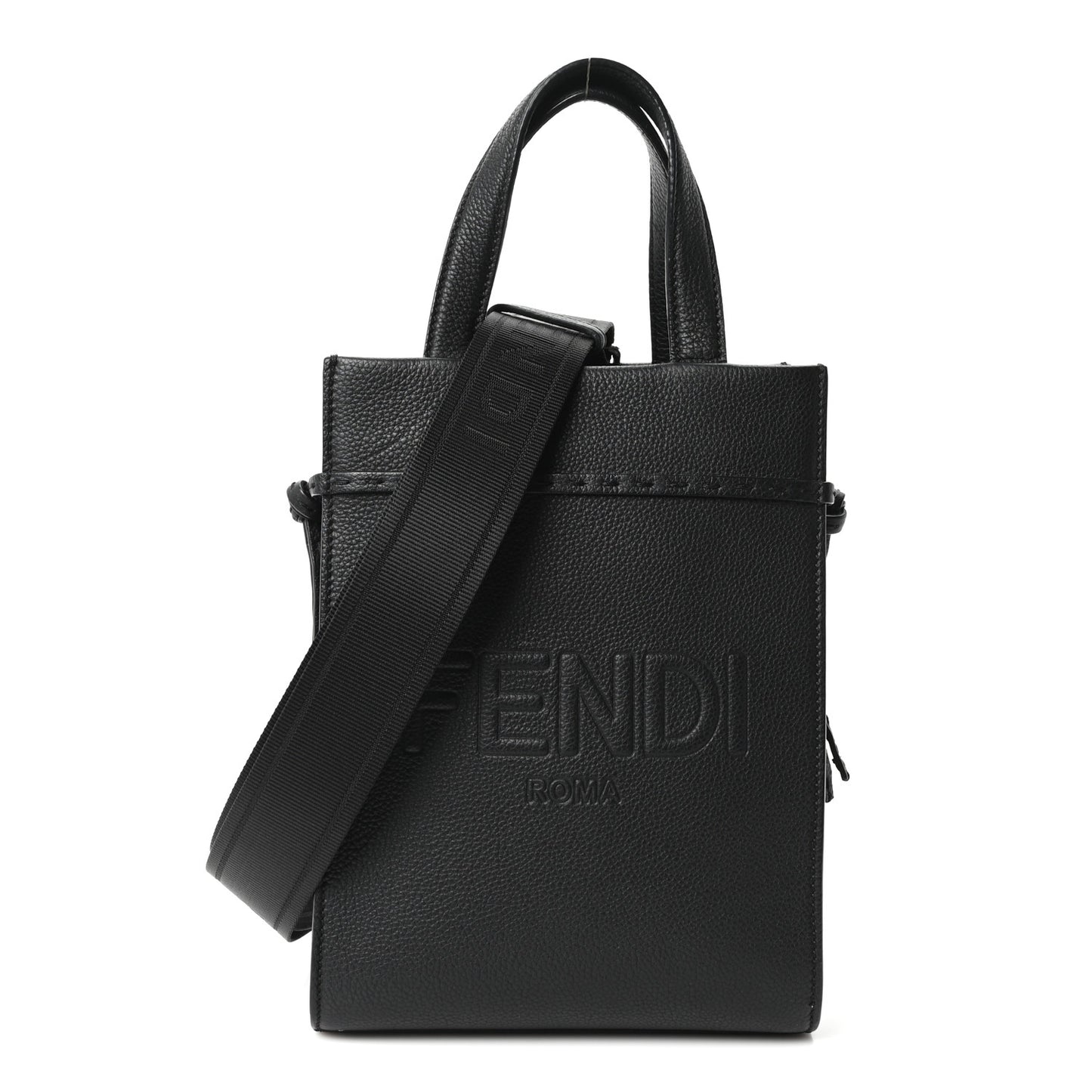 Vitello Cher Logo Embossed Mini Go To Shopper Tote Black