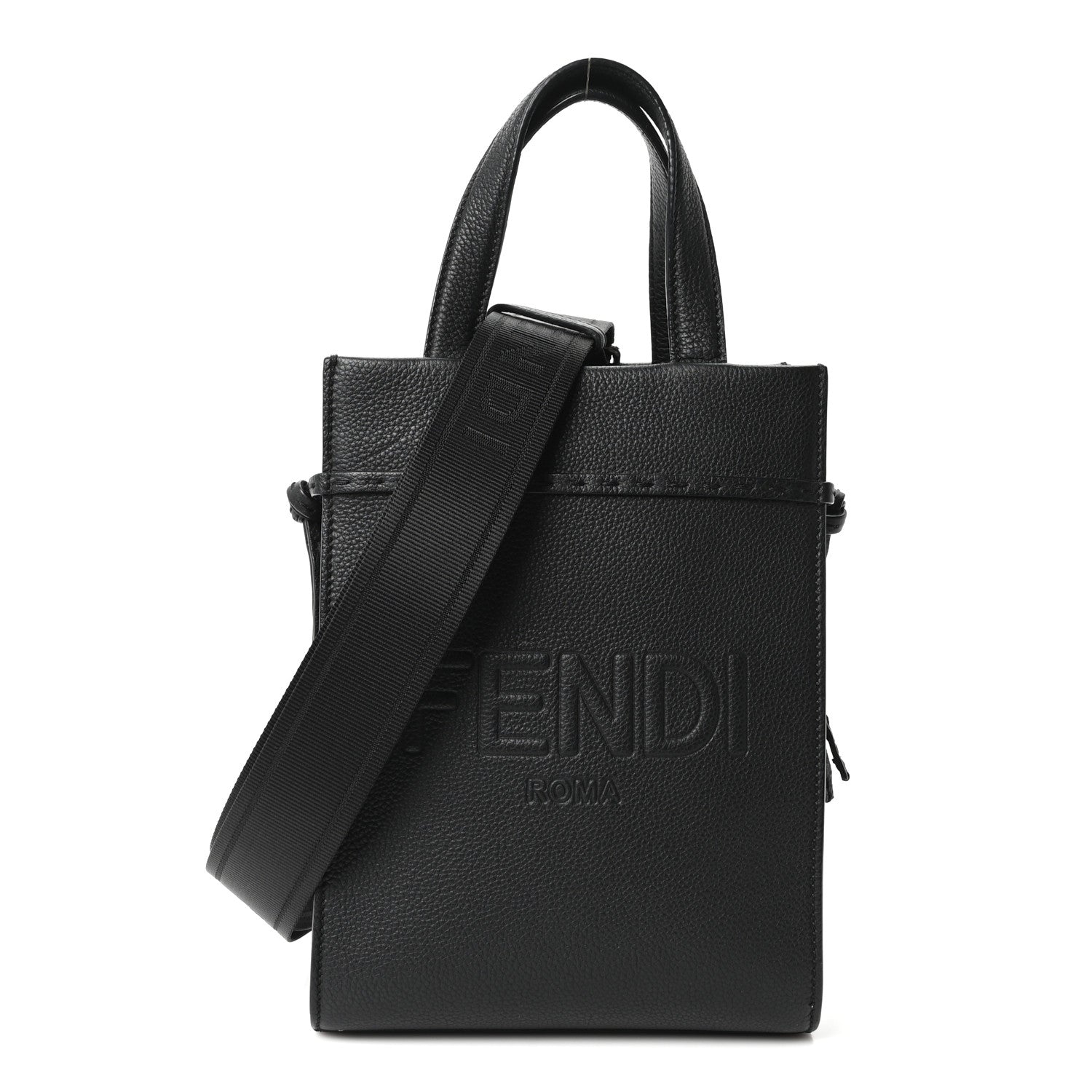 Fendi Vitello Cher Logo Embossed Mini Go To Shopper Tote Black 1 of 9