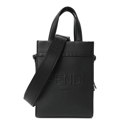 Fendi Vitello Cher Logo Embossed Mini Go To Shopper Tote Black 1 of 9