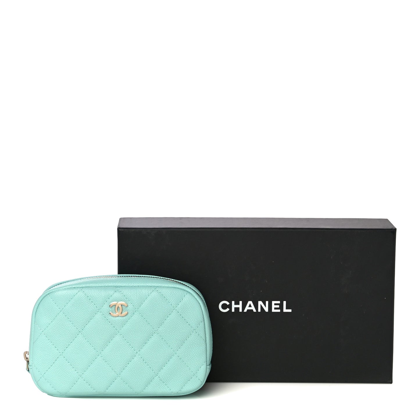 Caviar Quilted Small Curvy Pouch Cosmetic Case Light Blue
