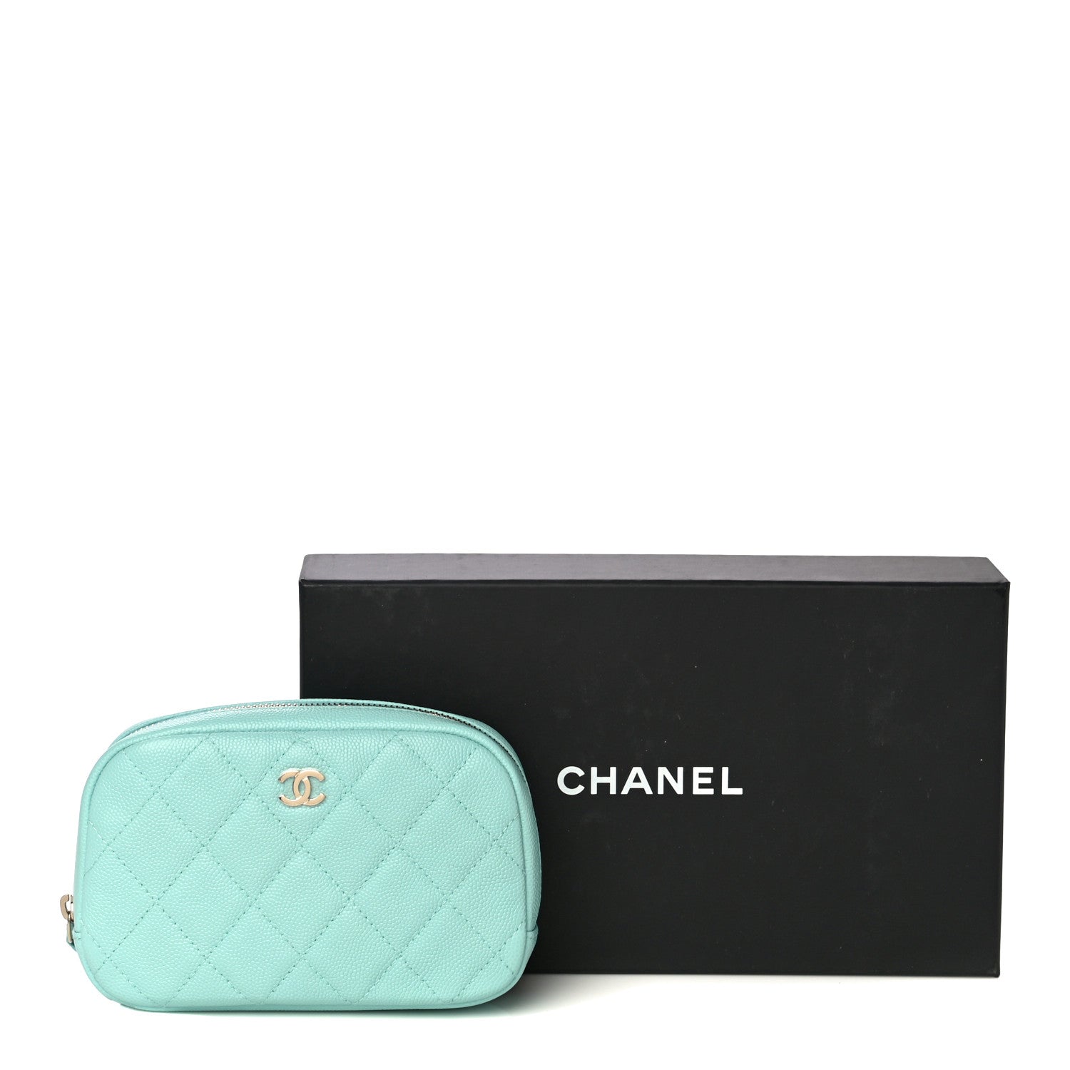 Chanel Caviar Quilted Small Curvy Pouch Cosmetic Case Light Blue 11 of 11