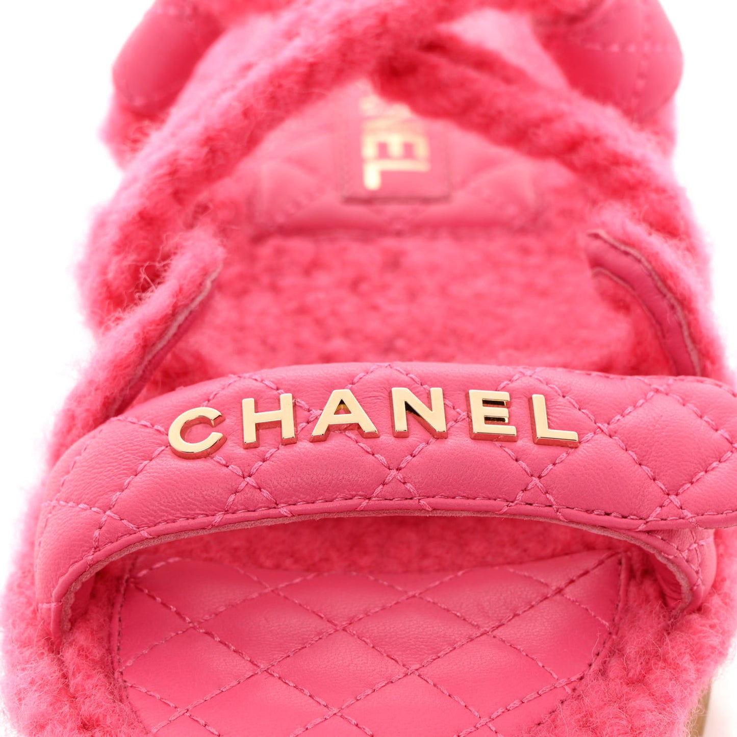 Cord Lambskin Quilted Logo Sandals 38 Pink