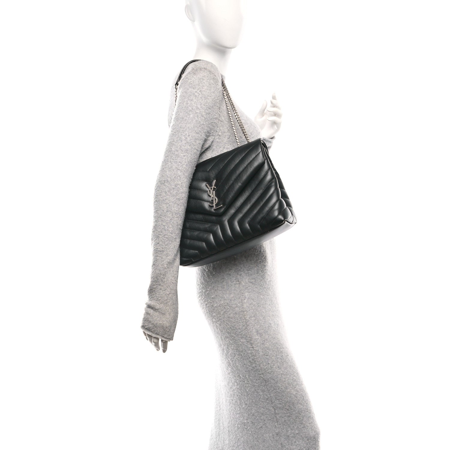 Saint Laurent Calfskin Y Quilted Monogram Medium Loulou Chain Satchel Black 2 of 12