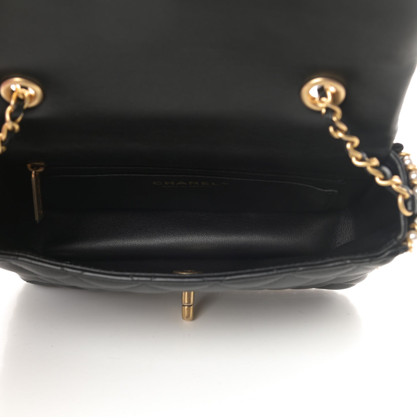 Lambskin Quilted Mini River of Pearls Flap Bag Black