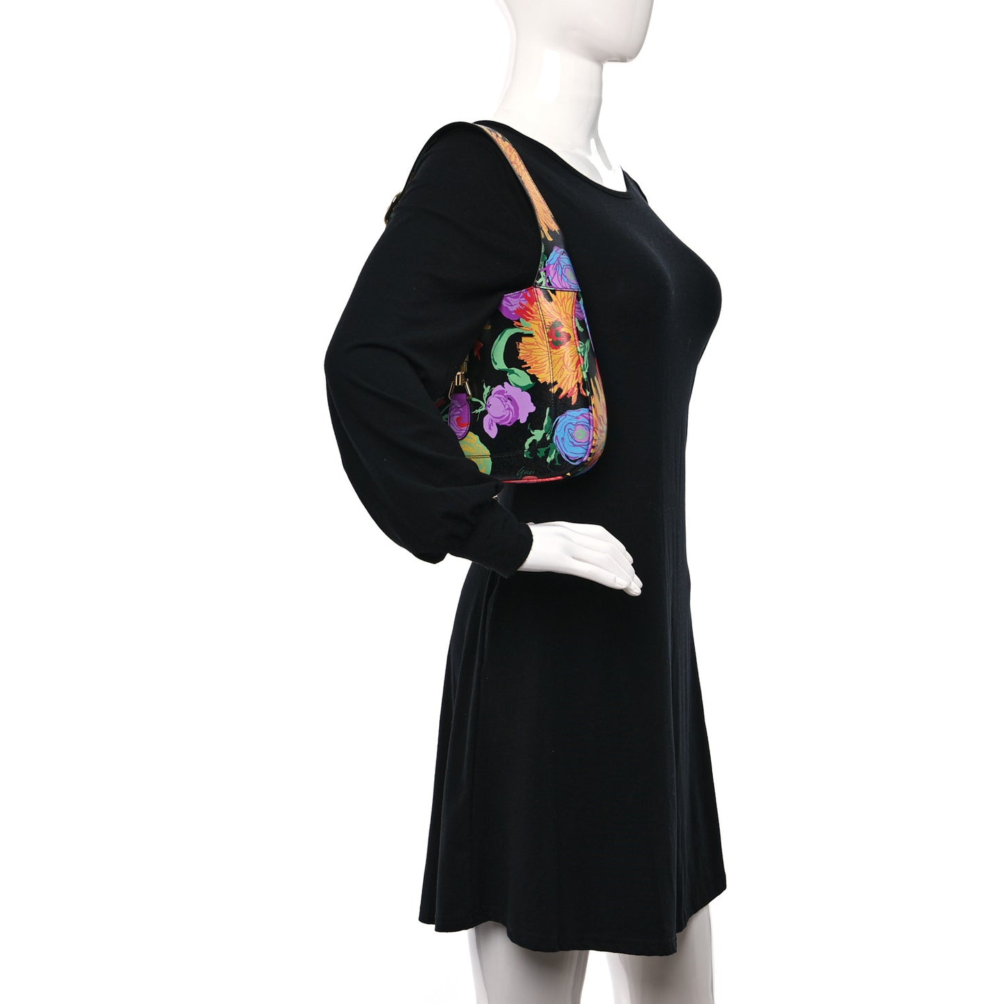 X KEN SCOTT New Shangai Calfskin Jenny Floral Print Small Jackie 1961 Hobo Black Pink