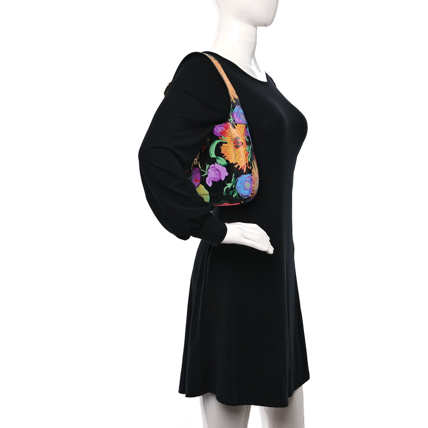 Gucci X KEN SCOTT New Shangai Calfskin Jenny Floral Print Small Jackie 1961 Hobo Black Pink 2 of 9