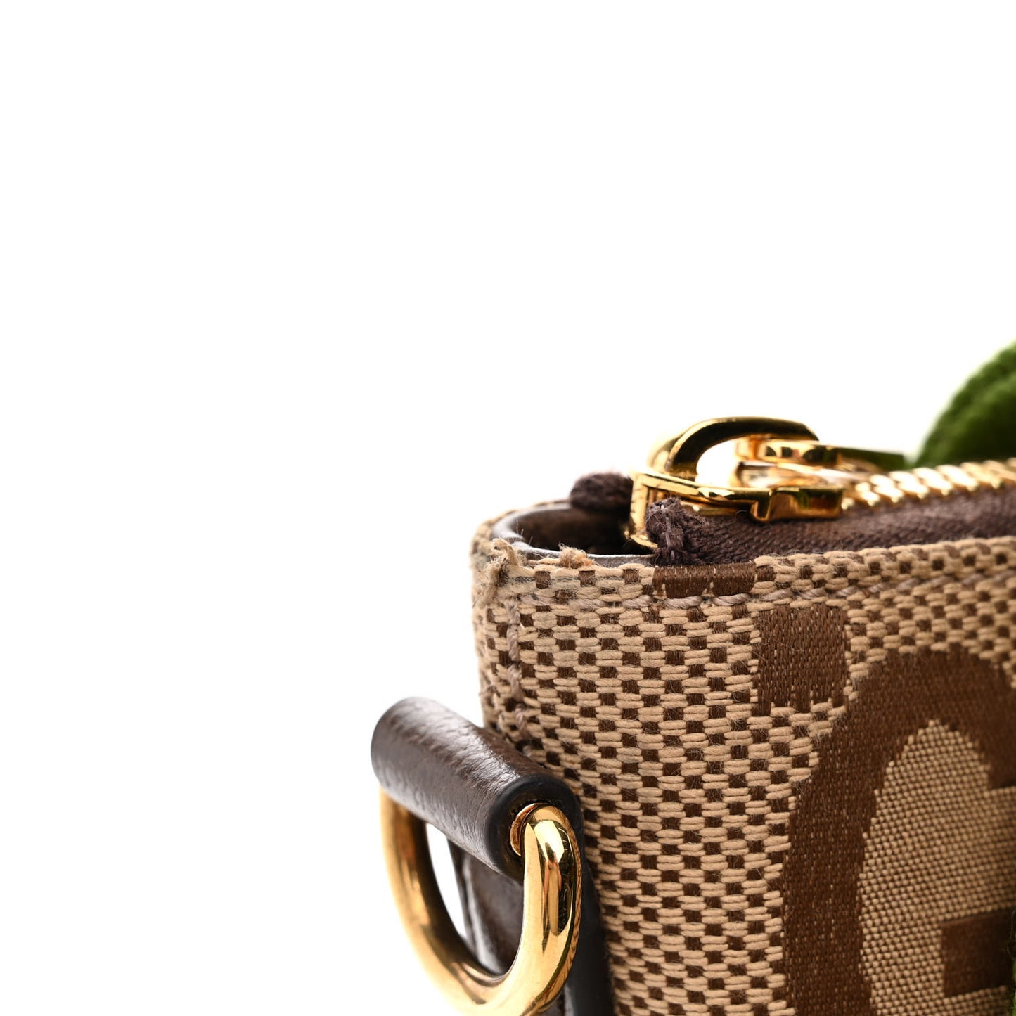 Monogram Jumbo GG Textured Dollar Calfskin Web Wristlet Messenger Bag Camel Ebony New Acero