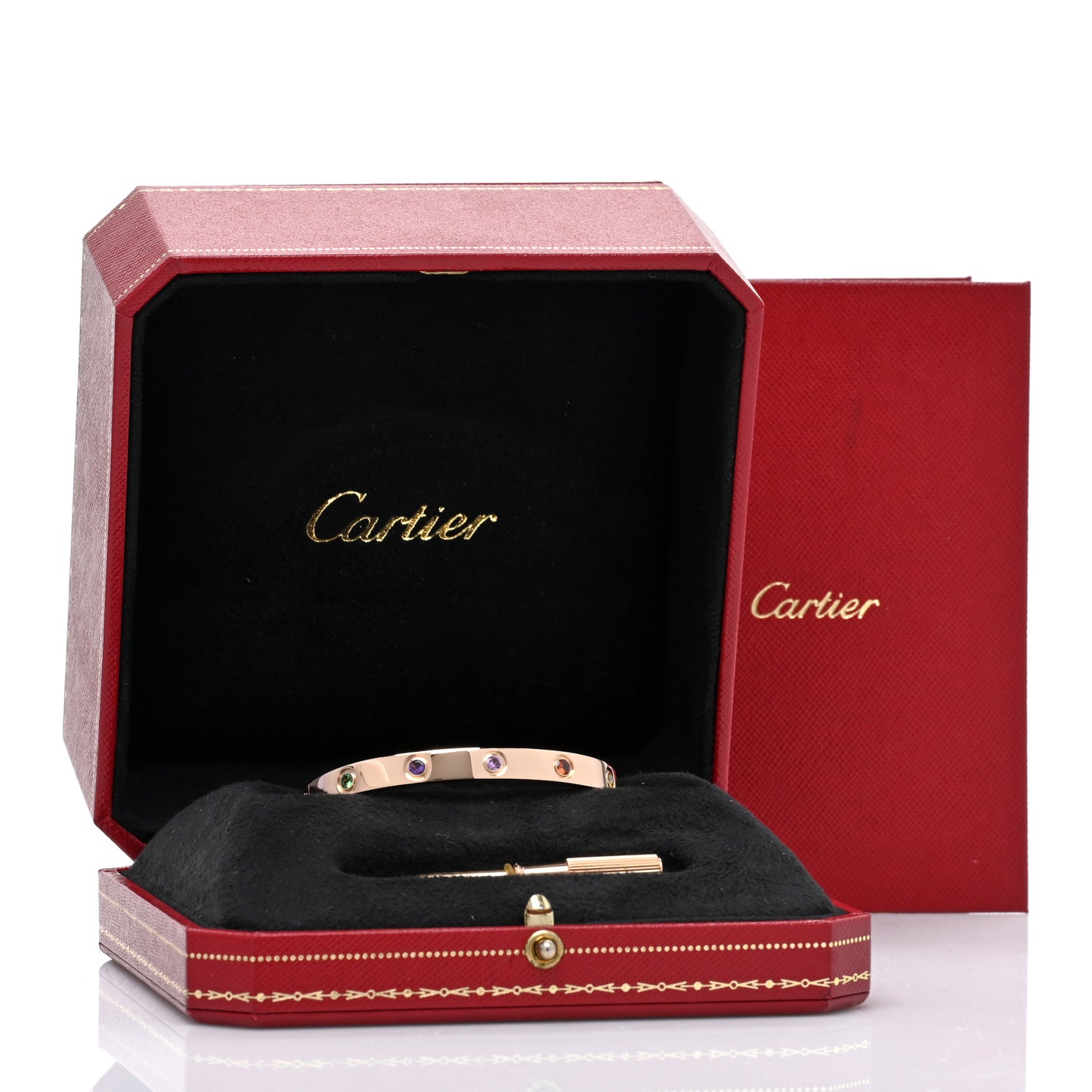 18K Pink Gold Sapphire Garnet Amethyst LOVE Bracelet 16
