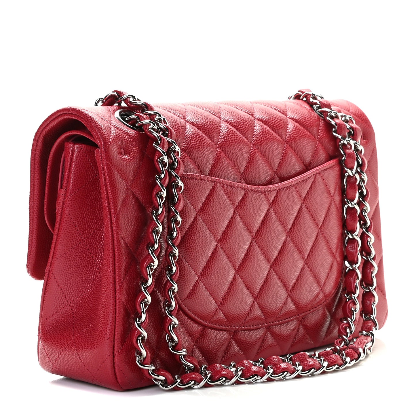 Caviar Quilted Medium Double Flap Red