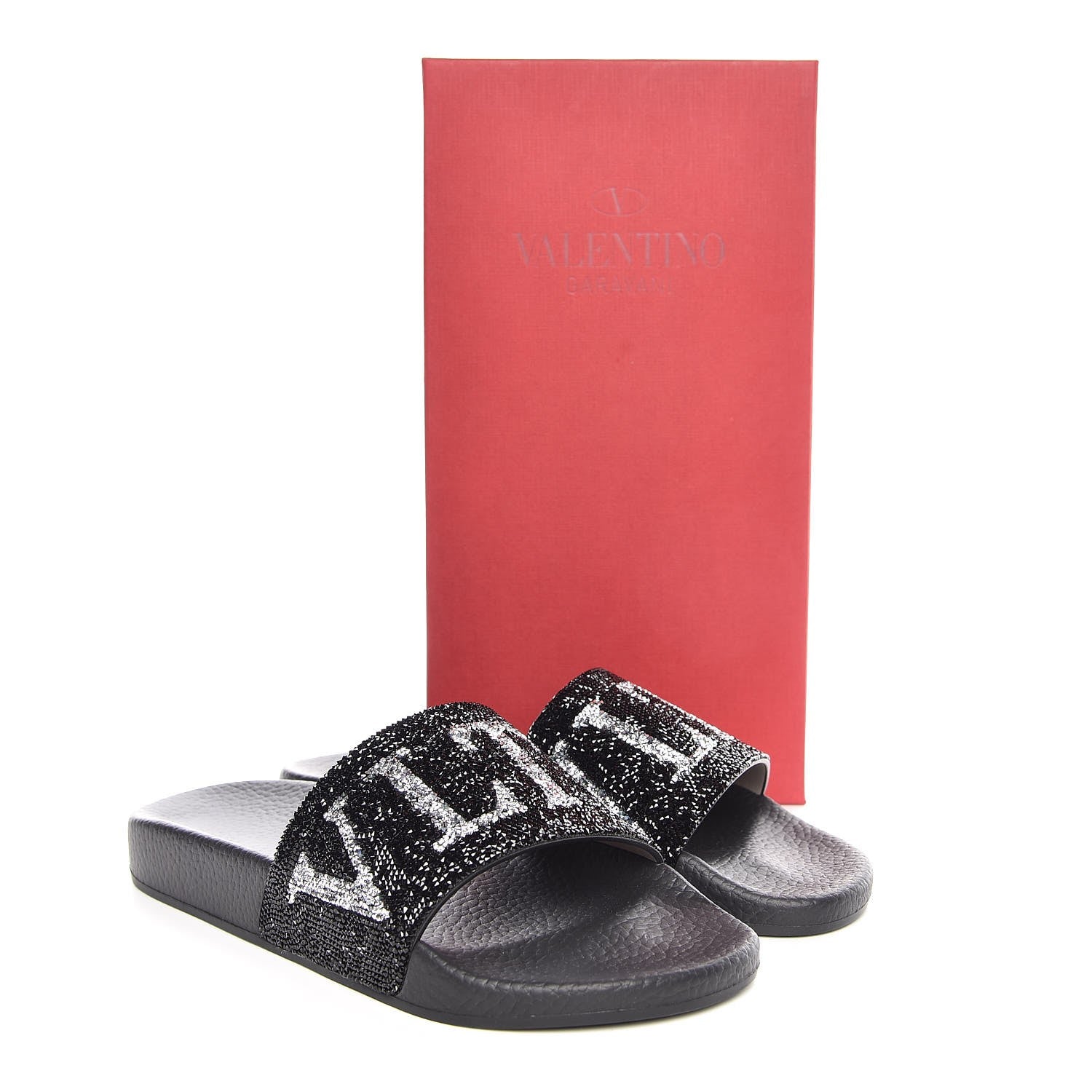 Valentino Garavani Rubber Crystal Embellished VLTN Slide Sandals 37 Black 8 of 8