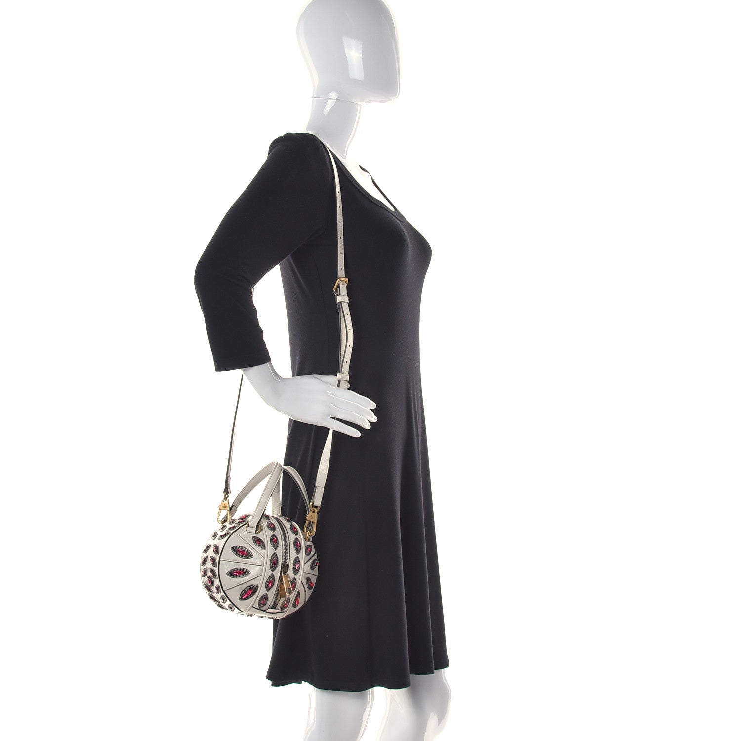 Gucci Calfskin Crystal Mini Tifosa Baseball Shaped Shoulder Bag White Fuchsia 2 of 16